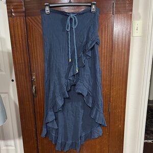 Maude High-Low Skirt in Deep Blue with Ruffles